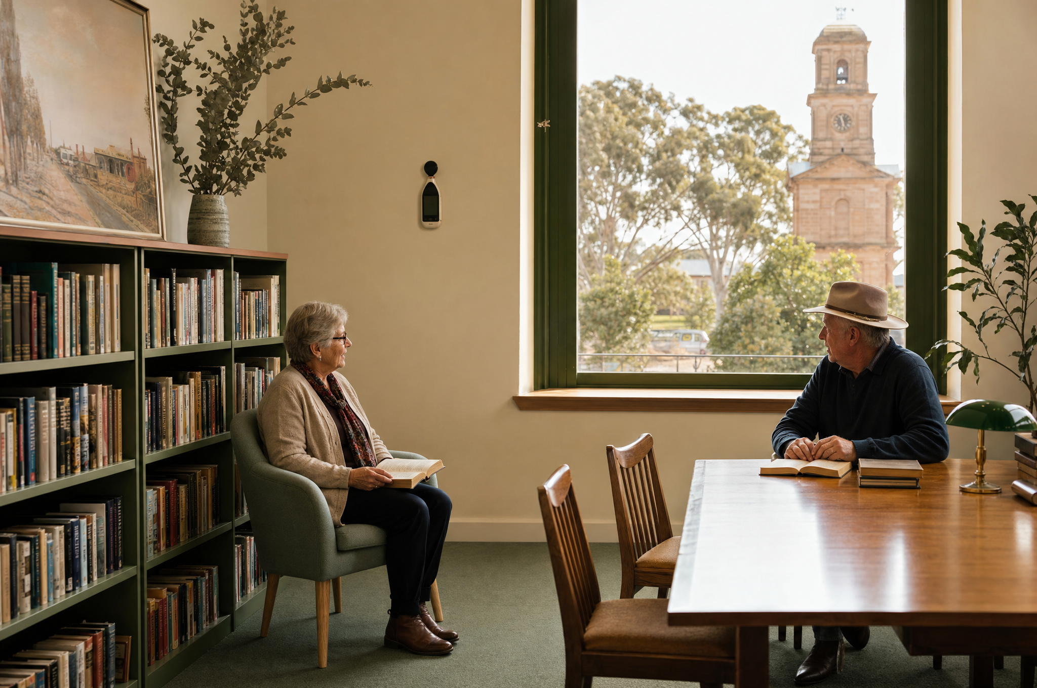 A quiet newly carpeted Nearenough library