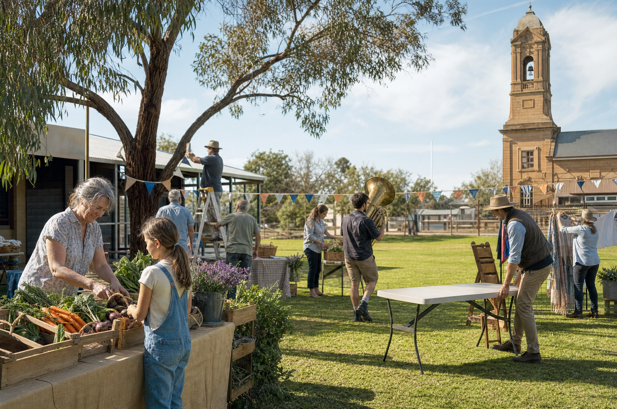 Volunteers preparing the Nearenough showground market